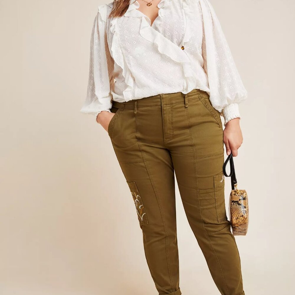 Austen Embroidered Utility Pants in Moss Green  Size 18W